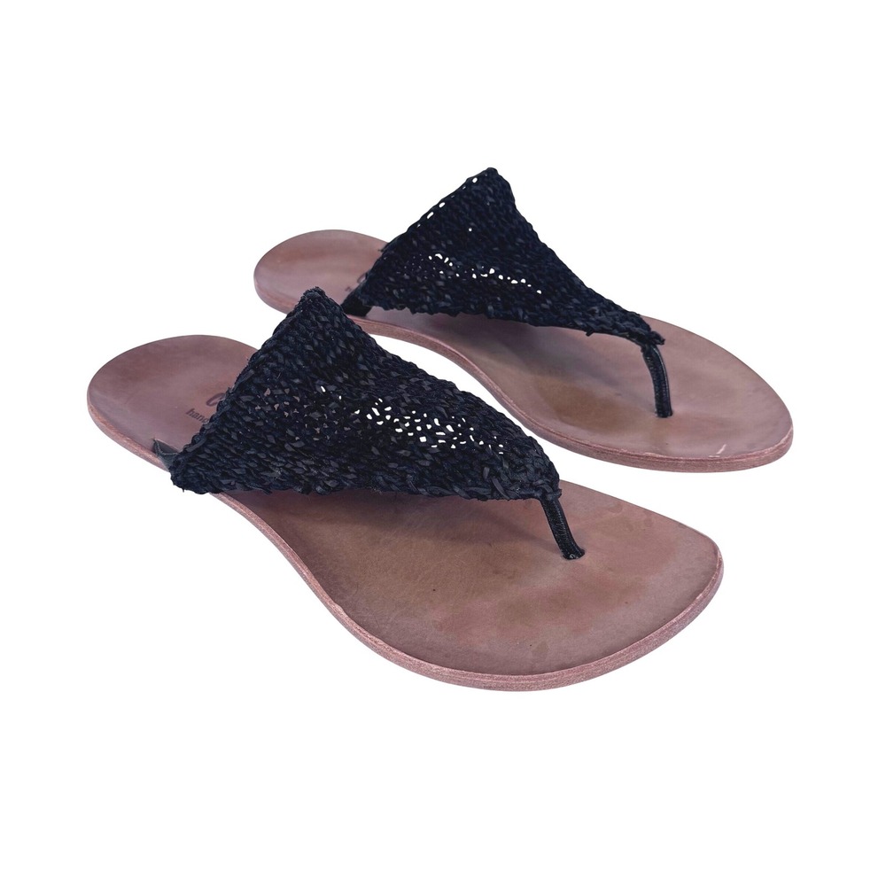 CYDWOQ Handcrafted Black Woven Leather Sandals Women's 9.5 Luxury Artisan Boho